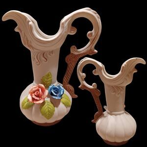 Vintage Brinn's Italian Capodimonte Porcelain Vase Small Floral Unglazed Brown